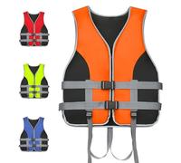 Adjustable Water Safety Life Jacket, 150N PFD Life Vest Women Men with Reflective Stripe & Whistle, Swim Vest Adult for Any Water Sport Boating Paddle Skiing Surfing Swimming Fishing(S, Red)