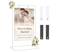 Adjustable Wedding Welcome Sign Stand Holder 31.5in x 19.7in x 68in Heavy Duty Gold Metal Easel Stand with Leather Hanging Straps Poster Frame for Seating Chart Reception Party Décor (White)