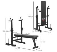 Homcom Adjustable Weight Bench With Barbell Rack And Dip Station In Black Black