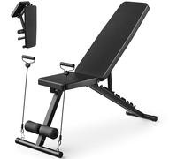 Adjustable Weight Bench for Home Gym, Foldable Workout Bench for Full Body Fitness Dumbbell Exercise, 600LBS Incline Decline Flat Bench with Resistance Bands for Strength Training
