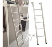 Adjustable White Twin Bunk Bed Ladder Replacement Metal Climbing Step for Kids & Adults RV Dorm Loft Home Use 59" Height with Hooks