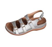 Adjustable Wide Fit Sandals for Women Orthopedic size 6.5 Low Wedge Open Toe Buckle Slingback Ankle Strap Comfortable Orthopedic Plantar Fasciitis Shoes Wide Feet Casual Dressy Silver Sandles Footwear