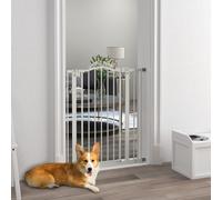 PawHut 74-87cm Adjustable Metal Pet Gate w/ Auto-Close White, White