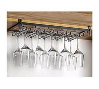 Adjustable Wine Holder Rack - Upside Down Metal Hanging Wine Storage for Kitchen & Bar 5 Slots Under Cabinet Mount No Hole Punching Black Color