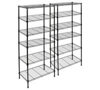 Harbour Housewares 2X 6-Tier Wire Shelving Units Black 60X35X183Cm Adjustable Metal Storage Racks For Garage, Kitchen, Workshop