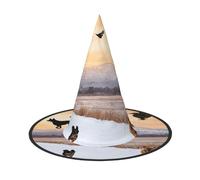 Adjustable Witch Hat For Women & Men, Dog Catching Pheasant Halloween Hat, Foldable Halloween Party Accessory, Pointed Wizard Cap For Cosplay, Carnival, Masquerade, 1 Pc