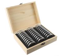 Adjustable Wooden Coin Storage Box with Vintage Castle Design, Double Layer Oxidation Protection Case for 30/50/100, Half Moon Opening Numismatic Holder(30pcs)