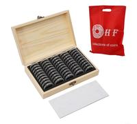 Adjustable Wooden Coin Storage Box with Vintage Castle Design, Double Layer Oxidation Protection Case for 30/50/100, Half Moon Opening Numismatic Holder(50pcs)