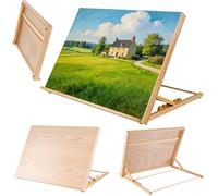 Adjustable Wooden Desk Easel, Foldable Drawing Board wtih Non-Slip Feet, Portable Desktop Easel Stand for Sketching, Painting, Display, Table Top Easel Craft Canvas Workstation for Beginners, Artists