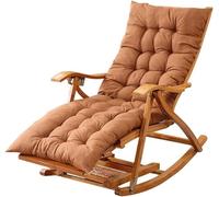 Adjustable Wooden Folding Lounge Chair for Garden/Balcony/Terrace - Comfortable Siesta Chair with Cushion for Seniors, Brown, Long Mat - Perfect Outdoor Relaxation Seat