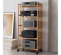 Adjustable Wooden HiFi Speaker Stand on Wheels - AV Ma Rack for Home Theater & Music Enthusiasts - Height Adjustable Entertainment Center with Easy li