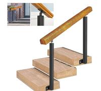 Adjustable Wooden il for Stairs, Indoor/Outdoor Use, Fits 2-3 Steps, Stair Railing Support Kit with 270° Brackets & Wrought Iron Posts for Porch Safety