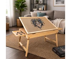 Adjustable Wooden Jigsaw Puzzle Table Easel 1000pcs Folding Legs 2 Drawers