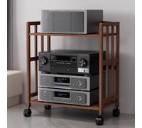 Adjustable Wooden Media Stand on Wheels, Stereo Hi-Fi Rack, Rolling Video Support for Living Room, Bedroom, Recording Studio, Home Theater (W-70C)
