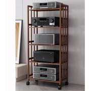 Adjustable Wooden Media Stand on Wheels, Stereo & Video Support for Living Room, Bedroom, Home Recording Studio, Home Theater - W-55C