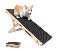 Adjustable Wooden Pet Ramp | Folding Dog Stairs with Non-Slip Carpet | 4 Height Levels | Portable & Lightweight for Small & Medium Pets | Ideal for Beds, Sofas & Cars