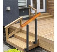 Adjustable Wooden Rails for Outdoor Steps - Fits 2-3 Steps, 270° Wrought Iron Bracket, 95cm Height, 120cm Length, Sturdy Railing for Deck & Porch, Weather-Resistant Safety Design