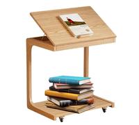Adjustable Wooden Side Table with 360° Lockable Wheels Rolling End Table for Couch & Living Room Modern Log Color 39x60x63cm Versatile & Space-Saving Design