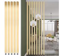Adjustable Wooden Slat Room Divider - Floor to Ceiling Privacy Partition Screen, No Drilling Required, 5pcs Set, 215cm/84.6in - Simple Height Adjustable Separation Solution