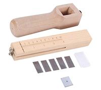 Adjustable Wooden Strap Belt Cutter, Leather Cutting Tool with 5 Replacement Blades, Beech Wood DIY Craft Kit for Up to 10cm Wide Straps with Dual Bar Thickness Control
