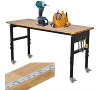 Adjustable Workbench with Scale - 1000kg Capacity Heavy Duty Rolling Garage Work Bench with Lockable Casters, Solid Oak Top, 122x61x75-100cm, 8-Level Height Adjustment for Garage Workshop DIY Projects
