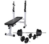 Adjustable Workout Bench Steel 120x50x91-111cm incl 60.5kg Barbell/Dumbbell Set