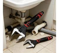 Adjustable Wrench, 6-12 Inch Chrome Vanadium Steel Pipe Wrench with Wide Jaw for Bathroom Plumbing, Dual-Function Tool for Tight Spaces, Black
