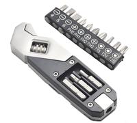 Adjustable Wrench with Screwdriver Bits, Multi-Function Foldable Wrench Tool Set for Outdoor Camping, Stainless Steel Pocket Wrench with for Torx Cross