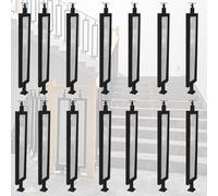 Adjustable Wrought Iron Stair Railing Kits - 14 Pack Rectangular Balusters with Tempered Glass Balustrades for Indoor/Outdoor Decks & Patios