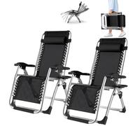 Adjustable Zero Gravity Chairs, Set of 2, Folding Patio Recliners with Cup Holder, Ideal for Indoor/Outdoor Use, Garden and Office