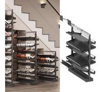 Adjustable5TierllOutShoeRackSpaceSingVerticalMetalShelfforCloset&BedroomStackableStorageSolutionRetractableDesignBlack(48cm)