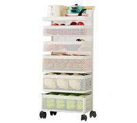 Adjustable6TierVegetableStorageRackRollingFruitBasketCartSpaceSingDesigninWhiteforEasyKitchenOrganizationandMobility.