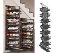 AdjustablellOutShoeRackStackableMetalShoeStorageSpaceSingVerticalShelf14TiersforSmallBedroomsRetractableDesignBlack85cmClosetOrganizer