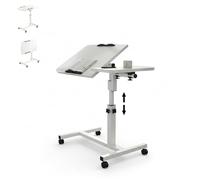 AdjustableOverbedTablewithWheels5989cmHeightRollingBedsideTablewithTiltingTopLockableCastorsforMealsLaptopUseElderlyCareWhite&Black60*40cm