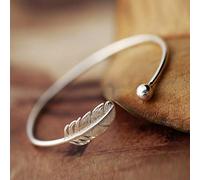 AdjustableSterling Silver Bangle Bracelet, Bracelet Boho Feather Adjustable Open Bangle Exquisite Ladies Bracelet Vintage Sterling Silver