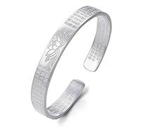 AdjustableSterling Silver Bangle Bracelet, Bracelet Vintage Feng Shui Lotus Cuff Bangle Hand Carve Bracelet Ladies Silver Jewellery Birthday