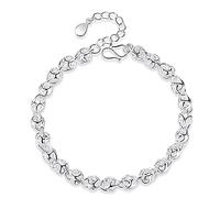 AdjustableSterling Silver Bangle Bracelet, Ladies 925 Sterling Silver Bracelet Elegant Hand Carve Hollow Silver Beads Bracelet Frienddship Bracelet