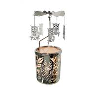 adkinzim Rotary Candle Holder Spinning Tea Light Candleholder Carousel Candlestick Holder for Mothers and Children Festival Gift (Silver owl)