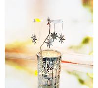 adkinzim Rotary Candle Holders Spinning Tealight Holders Carousel for Tabel Decoration for Children Friend (SIilver Stars)