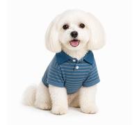 ADKLHX Dog Cat Polo Shirt 100% Cotton Striped Pet T-Shirt, Blue S