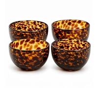 Adkoat® Tortoise Shell Glass Bowls: 12oz Amber Small Serving Bowl - Vintage Decorative Dish - Boho Kitchen Decor Serveware Gift Set: Dessert, Nut, Mise en Place, Jewelry, Charcuterie Board (4 Pack)