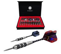 ADKX Steel Tip Darts 12 Pack Set with Nonslip Iron Barrel Aluminum Dart Shafts and Flights + Darts Sharpener + an Gift Box (Shape D)