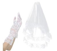 ADLABLD White Lace Veil Bridal Wedding Veils Halloween Veil Gloves Floral Lace Bridal Veil's Church Mantilla Catholic Veils