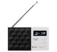 Adler AD 1908 Digital Portable Radio, Advanced PLL Tuning, FM with Bluetooth, LCD Display, Removable 800 mAh Battery, Alarm, Telescopic Antenna, Black and White