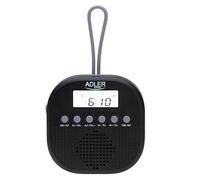 Adler AD 1912 Digital Bathroom Radio, IPX4 Waterproof, FM 87.5-108 MHz, LCD Display, Dual Alarm Function, Snooze Function, Flexible Silicone Hook, Black