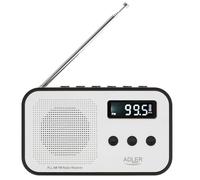 Adler Portable Digital Radio AM/FM AD 1907 LCD Display Telescopic Antenna Memory for 40 Transmitters Auto Shut-Off Timer USB Rechargeable Black and White