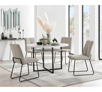 Adley Grey Concrete Effect Round Dining Table & 4 Halleyy Fabric Chairs FurnitureboxUK Taupe One Size