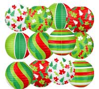 ADLKGG Christmas Party Decorations, Red Green Christmas Trees Bell Candies Printed Paper Lantern Decorative for Holiday Xmas Party Baby Shower Birthday Indoor Outdoor, 12Pcs