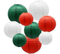 ADLKGG Paper Lanterns Decorative, Round Hanging Lantern for Christmas Graduation Baby Shower Birthday Italian Party Decorations, Green/Red/White 9pcs