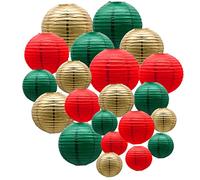 ADLKGG Paper Lanterns Decorative, Round Hanging Lantern for Italian Party Mexico Party Graduation Christmas Anniversary Birthday Decorations Green/Red/Gold 21pcs